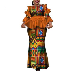 2023 Kitenge Elbise Tasarımları Afrikalı Kadınlar için Balmumu Baskı Uzun Özel Giyim Plus Boyut 2 PCS Setleri Elbiseler