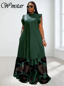 Wmstar artı boyutlu elbiseler kadınlar için parti yaz kıyafetleri patchwork zarif tam uzunlukta moda elbise toptan damla 240318