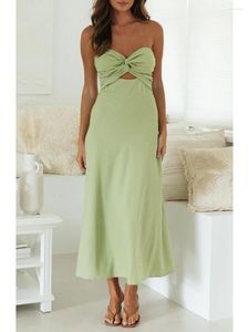 Sıradan elbiseler moda kadın tüp üstleri midi elbise düz renk düğümlü tekne boyun içi boş straplez s-xx
