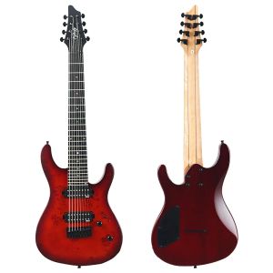 Gitar Ağacı Burl Üst El Electric Guitar 8 String 39 inç yüksekliğinde Katı Okoume Ahşap Gövde 24 FRETS 5 PCS Akçaağaç Ahşap Kombine Boyun