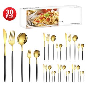 30pcs Paslanmaz Çelik Sabir Seti Set Bıçakları Çatallar Çay ve Çay kaşığı yemek odası ziyafetleri için uygundur 240315