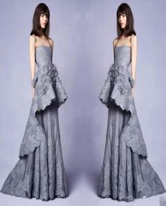 Zarif Yeni 2020 Koleksiyon Long Gri Akşam Elbise 3D Çiçek Sızıntıları Dantel Straplez Boyun Pageant Partisi Elbise GOWN1078328