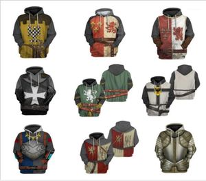 Men039s толстовки мужские крутые 3D принты средневековый рыцарь римский воин солдатская форма косплей винтажные рыцари тамплиеры P6860026