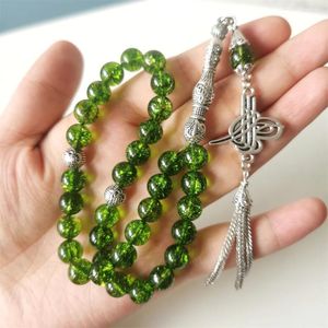 Strand Tasbih Gemstone Doğal Kuvars Müslüman Dua Boncukları Gfit Yeşil Taş Misbaha Man 33 Bilezik İslami Tespih