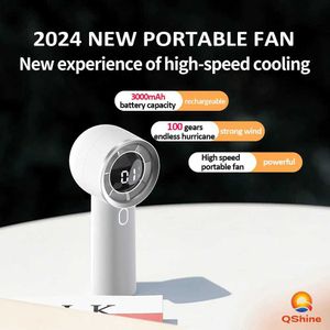 Elektrikli Fanlar Yeni 3000mAh 100 Dişli Yüksek Hızlı El Fan Soğutucu Taşınabilir Klima Taşınabilir Fan Şarj Mini Klima240320