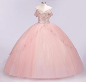 100 fotos reais de luxo bebê rosa renda appliqued vestido de baile quinceanera vestidos elegantes fora do ombro baile de formatura vestido de noite formal par6145840