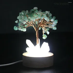 Dekoratif Figürinler 1 adet doğal kuvars küme çakıl sarma LED hafif taban yaratıcı süslemeli şanslı ağaç el sanatları