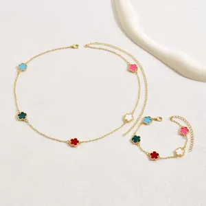 Ожерелье и серьги, комплект из 2 шт., разноцветный браслет с цветочным узором, медная цепочка, позолоченные ювелирные изделия, роскошные женские темпераментный подарок
