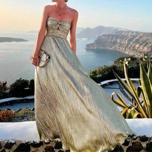 Sıradan Elbiseler Kadınlar Seksi Mizaç Bronz Göğüs Sarma Elbise Yaz Moda Omuz Kapalı Şık Maxi Zarif Parti Düğün Vestidos