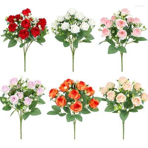 Dekoratif çiçekler 10 kafa yapay çiçek ipek gül beyaz okaliptüs yaprakları şakayık buketi sahte düğün masası parti vazo ev dekor