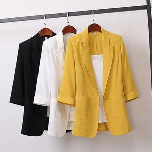 Moda feminina jaqueta cor sólida amarelo preto tecido de algodão solto casaco oversize primavera verão jaquetas ol terno feminino 240321