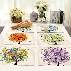 Tischsets mit Baum des Lebens-Drucks, Leinenstoff, Tischset für Esszimmer, Manteles, Teeblumen-Design, Küchendekorationszubehör