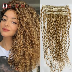 Наращивание волос Kinky Curly Clip In Human Hair Extensions 3 шт./компл. Блондинка на клипсе на шиньоне Настоящие человеческие волосы в качестве образца первой покупки