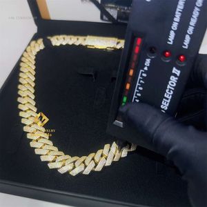 Pass Tester Iced Out 15 мм 4-рядное ожерелье из настоящего золота 14 карат Vvs1 с муассанитом и бриллиантами в кубинском стиле, мужское ожерелье-цепочка