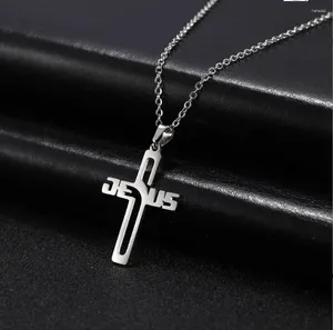 Ожерелья с подвесками, 1 шт., полый крест Иисуса для женщин и мужчин, христианский чокер, оптовая продажа, ювелирные изделия из нержавеющей стали, подарки на день рождения F1060