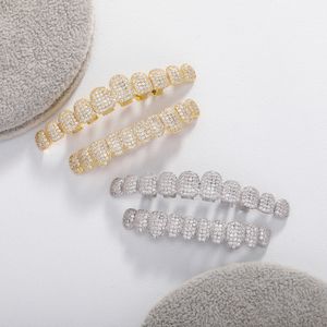 10 зубов золото, покрытые замороженными, Cz Rothety Teeth Grillz Caps Top Lote Grill Set Мужчины Женщины грили для вампиров рок панк аксессуары для мужчин хип -хоп ювелирные изделия