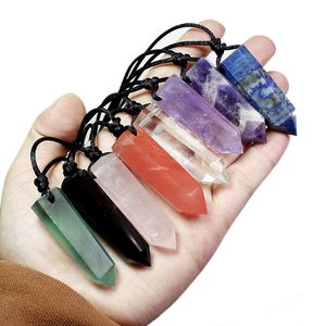 Doğal kristal taş kolye kolye parti lehine el sanatları moda taş kristal sütun kolyeleri yoga reiki iyileştirme 8 renk