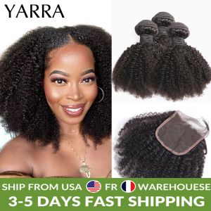 Wigs Human Hair Bundles Curly Curly com encerramento Afro Bundles Curly Curly com fechamento 100% Curly 4x4 Fechando o cabelo humano pré -arrancado