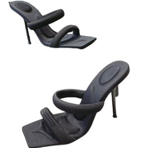 Дизайнерские женские квадратные сандалии летние знаменитые широкие шпильки ярко-черные ползунки кожаные ремешки для ремня штифу