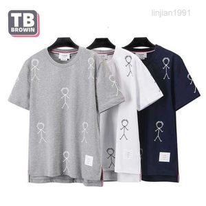 Pants TB Browin Mens Tshirt Marka Yaz Yuvarlak Yaka Pamuk Baskı Kore Versiyonunun Ter Emme Kısa Kollu