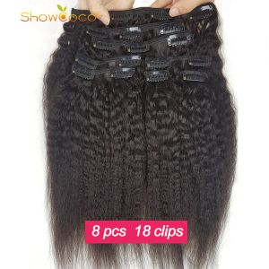 Наращивание волос Афро-кудрявый прямой зажим для наращивания волос 100% человеческие волосы Натуральный черный 8 шт. с 18 зажимами 125 г/компл. Подходит для всей головы