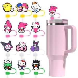 Filme infantil kuromi melody cats toppers de palha de silicone acessórios capa amuletos reutilizáveis à prova de respingos plugue de poeira decorativo 8mm/10mm festa de palha