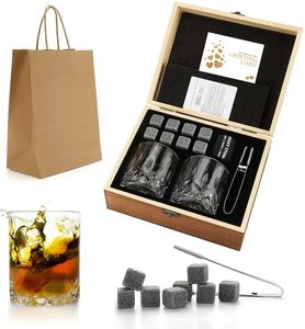 Набор очков с камнями для виски, гранитный кубик льда для виски, охлаждающие камни для виски в деревянной коробке, подарок для папы, мужа, мужчины 240311