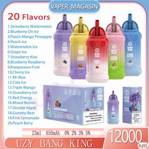 En çok satan Uzy Bang King 12000 puf vape kalem 23ml Ön Yüklü Kartuş 12K Puflar 20 Flavlar 650mAh Şarj Edilebilir Pil Tek Kullanımlık E-Cigarte 0% 2% 3% 5% 5 Konsantrasyon