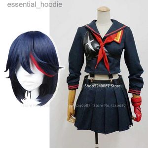 косплей аниме костюмы японское аниме Kill La Kill Matoi Ryuko парик короткие волосы ролевая игра давай футболка спортивные перчатки школьная форма темно-синий моряк setC24321