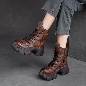 Botlar Krasovki 7cm Orijinal Deri Kadınlar Sıcak patik Mokasinler Etnik Mokrofiber İngiliz Ayakta Moda Kış Peluş Ayakkabı