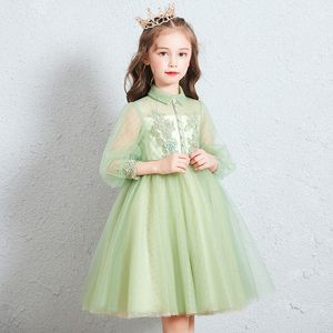 Pretty Green Tül Uzun Kollu Kısa Çiçek Kız Elbiseler Kız Pageant Elbiseleri Kızlar Doğum Günü/Parti Etek Kız Günlük Elbise Özel SZ 2-12 D321068