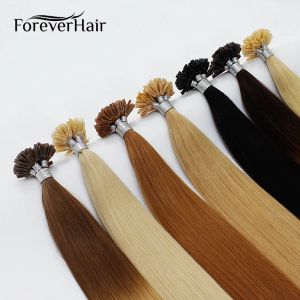 Наращивание волос FOREVER HAIR 0,8 г/с, 14 дюймов, гвоздь с U-образным кончиком, 100% настоящие Remy, европейские кератиновые капсулы для наращивания волос, предварительно склеенные методом плавления, сделано UTip