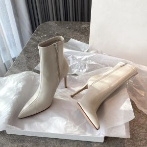 Botlar Patent Deri Midcalf Boots Kadın Seksi Highheel Boots İnce Topuklu Kadınlar Sandık Zip Botlar Sonbahar Botları Kadın Pompaları 2022