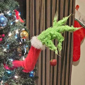Зеленые украшения, рука Гринча, год, пушистый держатель для орнамента, елка на Рождество, домашняя вечеринка, распродажа 2024