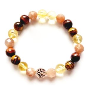 MG2077 Novo 8 MM Cortado Sunstone Olho de Tigre Citrino Pulseira Artesanal Árvore Da Vida Charme Pedras Preciosas Mix Pulso Yoga Mala