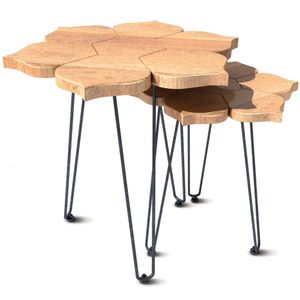 Handmate Mango Wooden — натуральная коричневая отделка, с металлическими приставными столиками в виде цветов, набор из 2 штук для сервировки и декора. Стол диаметром 22 x 20 дюймов от Carrera Home