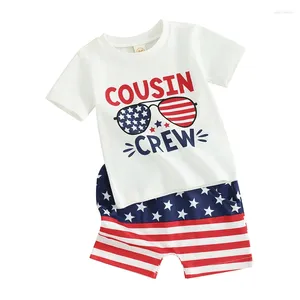 Conjuntos de roupas 4 de julho criança menino roupa primo tripulação camisa estrelas e listras shorts infantil bebê quarto roupas