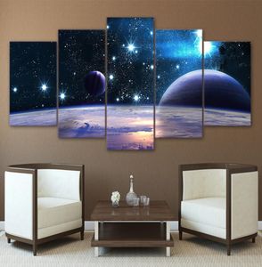 Tela hd impressa universo galaxy 5 painéis reflexão espaço planeta imagem modular decoração de casa impressões de pôster arte de parede pintura 9355695