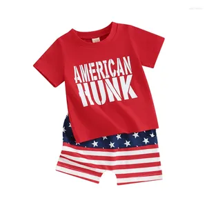 Giyim Setleri Toddler Boy Boy 4 Temmuz Kıyafet Amerikan Kısa Kollu Gömlek Yıldız Stripes Şort Dördüncü Giysiler