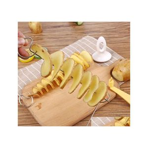 Meyve Sebze Araçları Tornado Patates Spiral Kesici String Döndürme Cips Kule Slicer DIY Manuel Salatalık Havuç Make Damla Teslimat Hom Otcb6