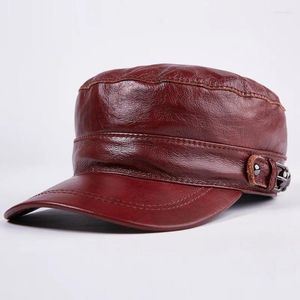 Top Caps Orijinal Deri Beyzbol Kapağı Erkekler Gerçek Erkek Yetişkin Katı Ayarlanabilir Ordu Şapkası Kış Sıcak Tepesi B-7204