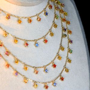 Kolyeler Ubestnice Orijinal 18K Gerçek Sarı Altın Takı Au750 Romantik Gökkuşağı Safir Sakir Kolyeler Kadınlar İçin Kolye Düğün Hediyesi Grm