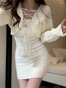 İş Elbiseleri Sonbahar Kış Tatlı Bowknot Nakış Elbise Seti Kadınlar Kawaii Beyaz Örme HARDIGAN Slim Mini Girly 2 Parçası Set