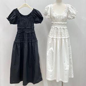 Женское платье, модное брендовое хлопковое черно-белое платье миди с короткими рукавами и присборенной талией