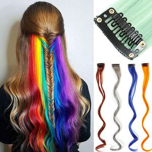 Parrucchino colorato Clip nelle estensioni dei capelli Posticci sintetici dritti resistenti al calore per le donne Punti salienti del partito multicolori
