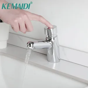 Смесители для раковины в ванной комнате KEMAIDI Смеситель для экономии воды с задержкой времени Общественный хромированный самозакрывающийся смеситель для раковины для дома или улицы, одинарный холодный
