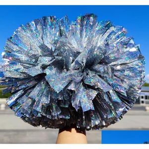 Acessórios de traje Metálico Holográfico Cheerleader Pom Poms com cabo de bastão Pompons de alegria profissionais para esportes Team Spirit Parte Otlxl