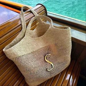Дизайнерская сумка, модные соломенные сумки на ремне из рафии, роскошная женская сумка, большая классическая пляжная сумка Icare, 3 цвета роскоши, натуральная кожа высшего качества с металлической буквой