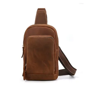 Çanta Vintage Crazy Horse Orijinal Deri Marka Eşekçi Yüksek Kaliteli Erkek Omuz Crossbody Bags Moda Günlük Göğüs Cag Mens