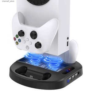 Игровые контроллеры Джойстики Вертикальная подставка для зарядки для контроллеров Xbox Series S с охлаждающим вентилятором Док-станция для зарядного устройства со светодиодным индикатором и 3 USB-концентраторамиY240322